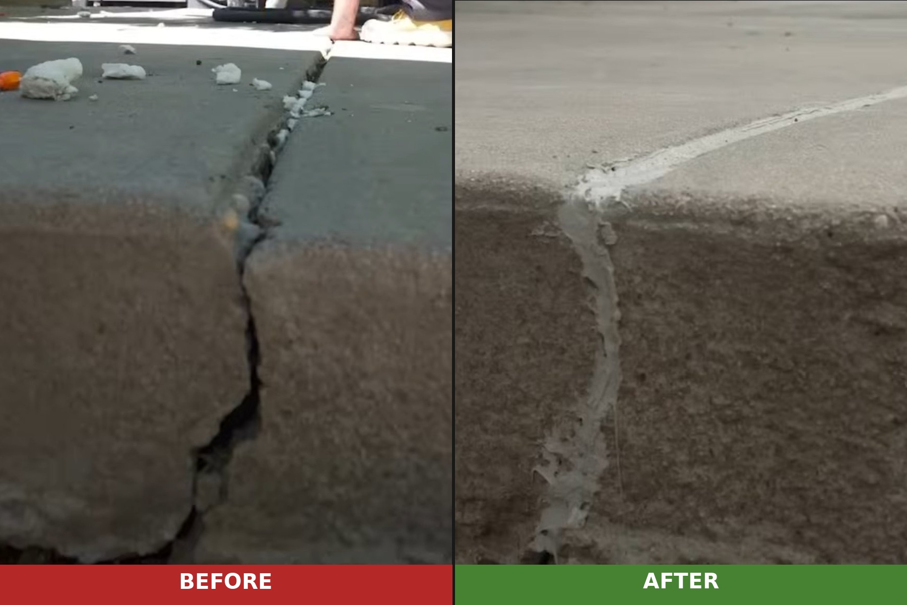 Before and after concrete leveling - uneven slab lifted and restored in Bannock County, ID